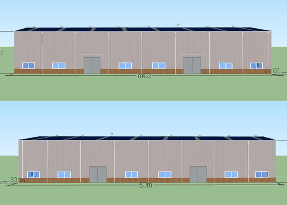 60m * 30m Struktur Baja Prefabrikasi Bengkel Bangunan Rangka Industri