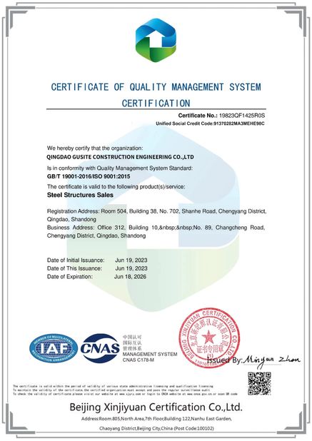Cina QINGDAO GUSITE CONSTRUCTION ENGINEERING CO.,LTD Sertifikasi